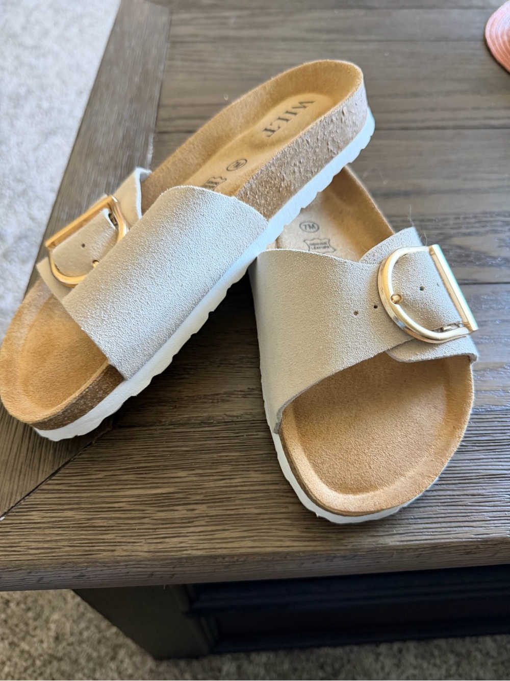 Wilt- Women's Slide Sandals with Gold Buckle - Beige 7